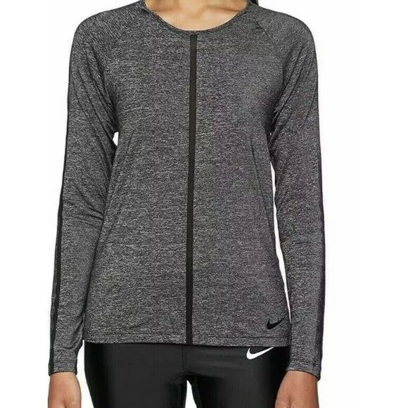 Nike Pro‎ Hypercool Long Sleeve Top Size Large Athleisure Mesh Sheer Grey AT4539 - Picture 4 of 8